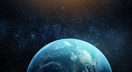 Wall Mural - view of the earth, star and galaxy. sunrise over planet earth, view from space. concept on the theme