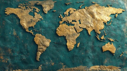 Poster - Artistic world map design with textured background and gold accents