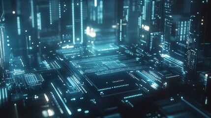 Poster - Futuristic cityscape with glowing circuits and technology