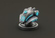 © YourAIStocker  - Futuristic robot turret with neon lights on stone base