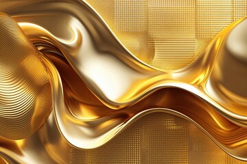 Poster - Dynamic Gold Abstract Background with Wavy Textures and Modern Square Designs
