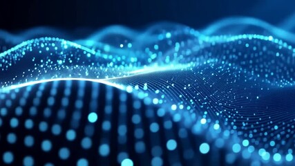 Poster - Abstract blue glowing particle wave background.