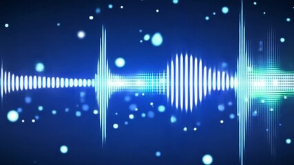 Poster - Abstract blue glowing wave background with bokeh lights.