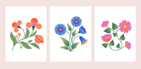 Wall Mural - botanical vintage illustration with colorful flowers