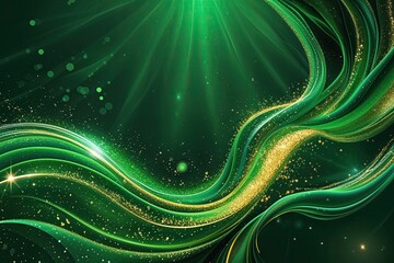 Poster - elegant green background with sparkling glitter highlights and graceful flow