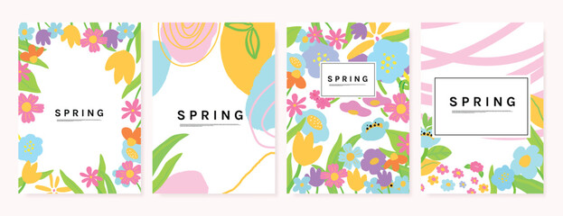 Wall Mural - spring floral invitation card background vector. minimal hand drawn botanical flowers template backg