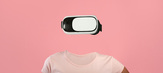 Leinwandbilder - A person is immersed in virtual reality using high-tech goggles, showcasing modern gadgetry. The isolated background emphasizes the advanced technology experience without distraction.