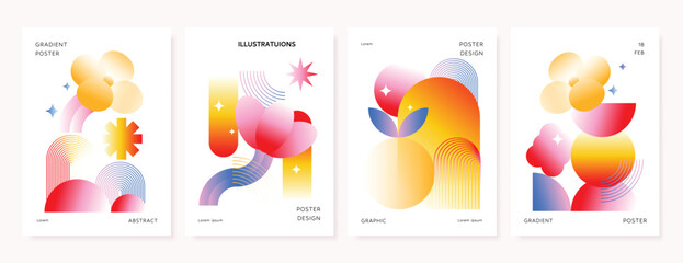 Wall Mural - modern gradient poster background vector set. minimalist cover template with vibrant perspective geo