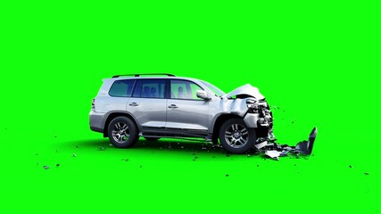 Wall Mural - generic 3d car crash test. car destruction. green screen isolate.
