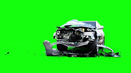 Wall Mural - generic 3d car crash test. car destruction. green screen isolate.