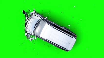 Wall Mural - generic 3d car crash test. car destruction. green screen isolate.
