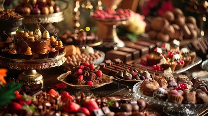Aufkleber - Delightful chocolate dessert spread creates an elegant atmosphere for a festive celebration Generative AI