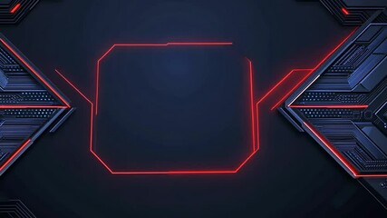 Poster - Abstract dark blue background with red neon lines and circuit board design.