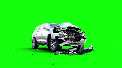 Wall Mural - generic 3d car crash test. car destruction. green screen isolate.