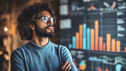 Poster - Thoughtful man looking at charts in office
