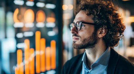 Aufkleber - Man looks at business graphs and charts. Possible use stock photo for business presentations