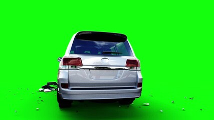 Wall Mural - generic 3d car crash test. car destruction. green screen isolate.