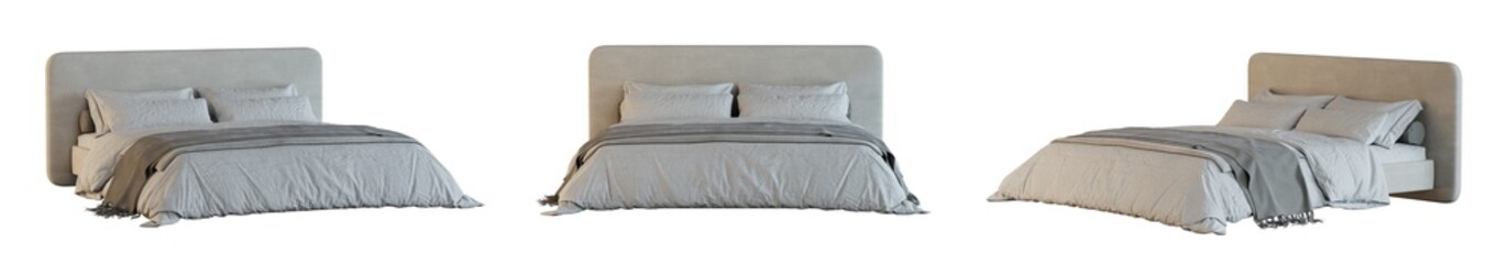 Poster - Bed set isolated on transparent background. 3D render.