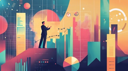 Aufkleber - Abstract Business Person Looking at Data Visualization