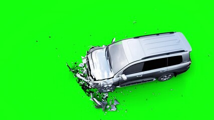 Wall Mural - generic 3d car crash test. car destruction. green screen isolate.