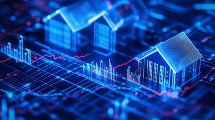 Aufkleber - Digital houses over financial data,  analysis concept