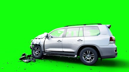 Wall Mural - generic 3d car crash test. car destruction. green screen isolate.