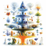 Whimsical Fantasy Creature Tree Illustration