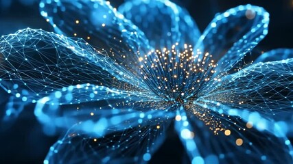 Poster - Abstract glowing blue flower with fiber optic core.