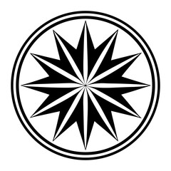 Poster - an image of a detailed black and white star within a circular design. The star has sharp points radiating outward vector illustration
