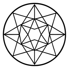 Poster - an intricate geometric pattern inside of a circle, filled with interconnected lines and shapes, and has symmetrical balance vector illustration