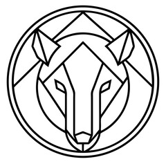 Leinwandbilder - a geometric design of a fox head, in a circle with detailed lines. The artwork is minimalistic and uses only black lines on a monochrome background