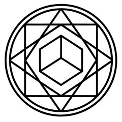 Aufkleber - a black and white geometric mandala design with intricate lines and patterns, creates a sense of balance and symmetry vector illustration