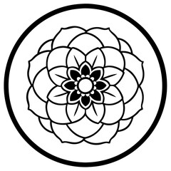 Aufkleber - a detailed black and white floral design within a circle, with petals arranged in a symmetrical pattern vector illustration