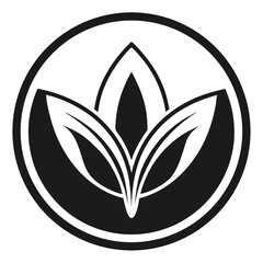 Poster - a stylish and minimalist illustration of three leaves in a circular frame, perfect for design, branding and environmental concept. This emblem signifies growth, harmony, and natural beauty