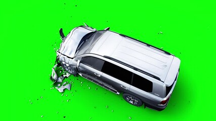 Wall Mural - generic 3d car crash test. car destruction. green screen isolate.