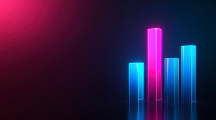 Leinwandbilder - Neon glowing bar graph, abstract, dark background, data visualization, potential use in presentations or design