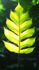 Wall Mural - Backlit green leaf with pinnate lobes against a dark foliage backdrop