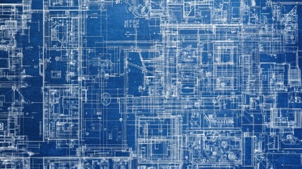 Poster - A large-format blueprint printout of a high-tech office building.