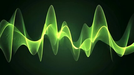 Poster - Abstract green wave with glowing particles on dark background.