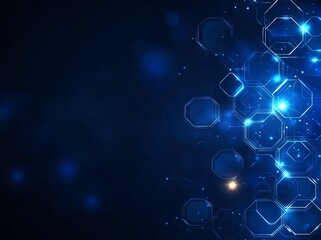 Poster - a captivating abstract image featuring luminous blue hexagons and bright particles against a deep ba