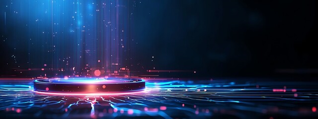Aufkleber - A futuristic digital interface showcasing vibrant holographic lights and advanced technology. Ideal for concepts related to innovation, virtual reality, and digital development.