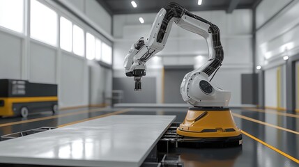 Poster - A robotic construction arm assembling prefabricated concrete slabs.