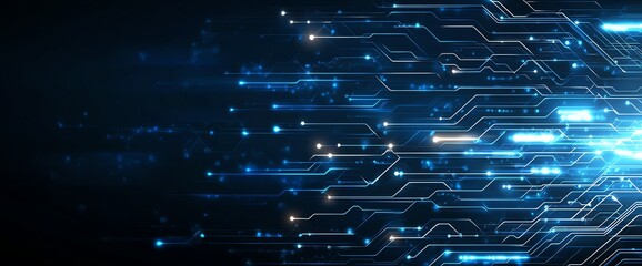 Aufkleber - Abstract digital circuit board design representing data transfer and connectivity, ideal for technology and innovation themes. Vivid blue hues enhance the futuristic feel.