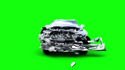Wall Mural - generic 3d car crash test. car destruction. green screen isolate.