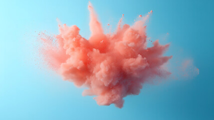 Poster - Vibrant color powder bursts on a blue surface, forming an energetic and colorful explosion of hues