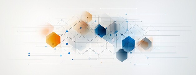 Poster - An abstract design featuring hexagonal shapes with a mix of soft orange, blue, and neutral tones, ideal for technology, science, or modern art applications.