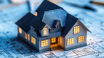 Poster - A sophisticated architectural rendering overlaid on a printed blueprint.