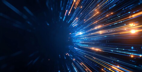 Poster - Vibrant digital light streaks radiate from an unseen center, creating a dynamic sense of speed and motion. This abstract design conveys innovation and modern technology.