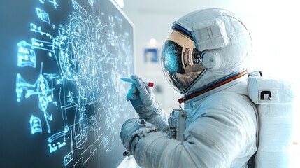 Aufkleber - astronaut conducting a team meeting while explaining mission details on a digital display