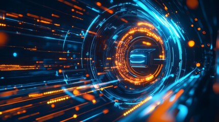 Poster - Abstract digital tunnel with glowing lines
